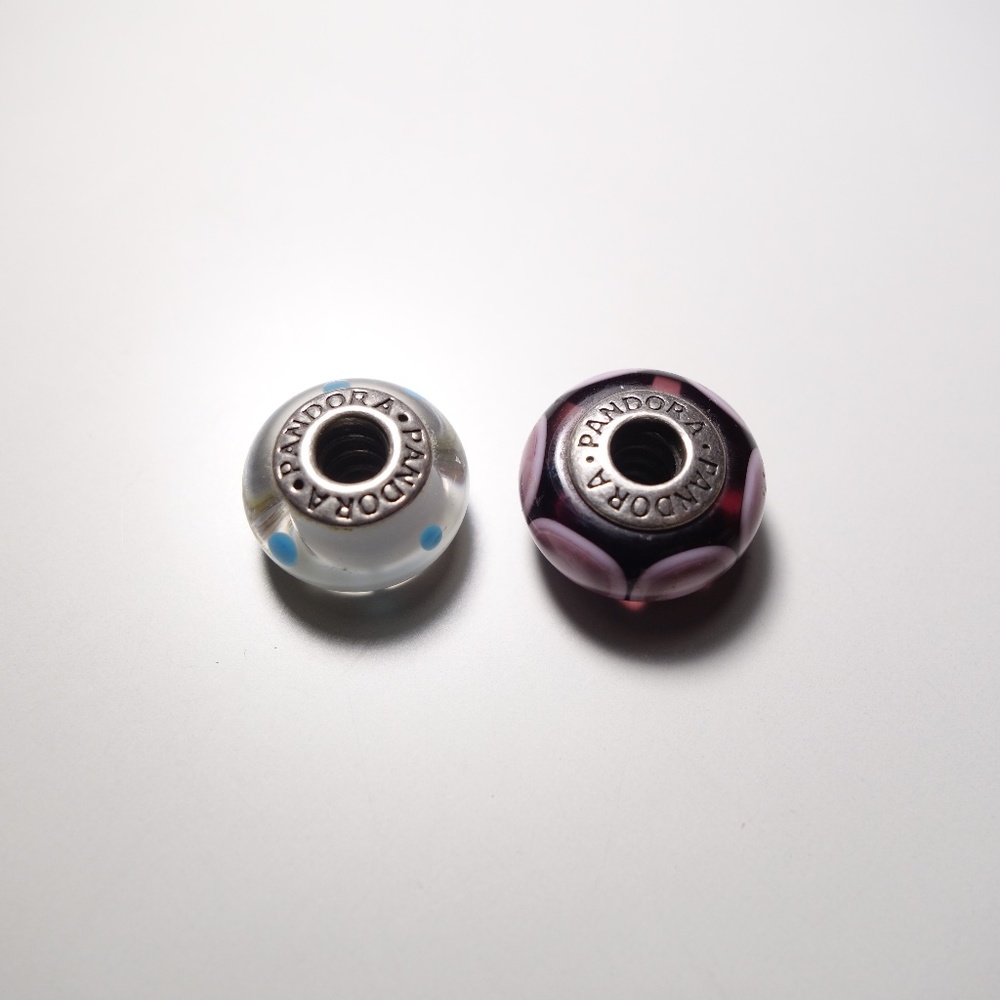 Pandora Murano Glass & Sterling Silver Bead Charms Stamped .925 ALE, Set of 2